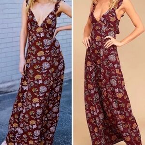 Lulu’s Simple Pleasure Burgundy Floral Maxi